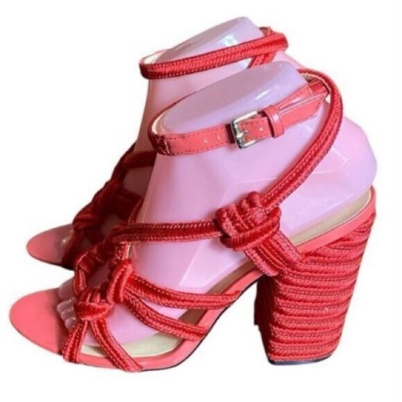 CAbi Womens Red Rope Open Toe Wrapped Chucky Block Heel Tiptoe Sandals Size 8 - Picture 5 of 8